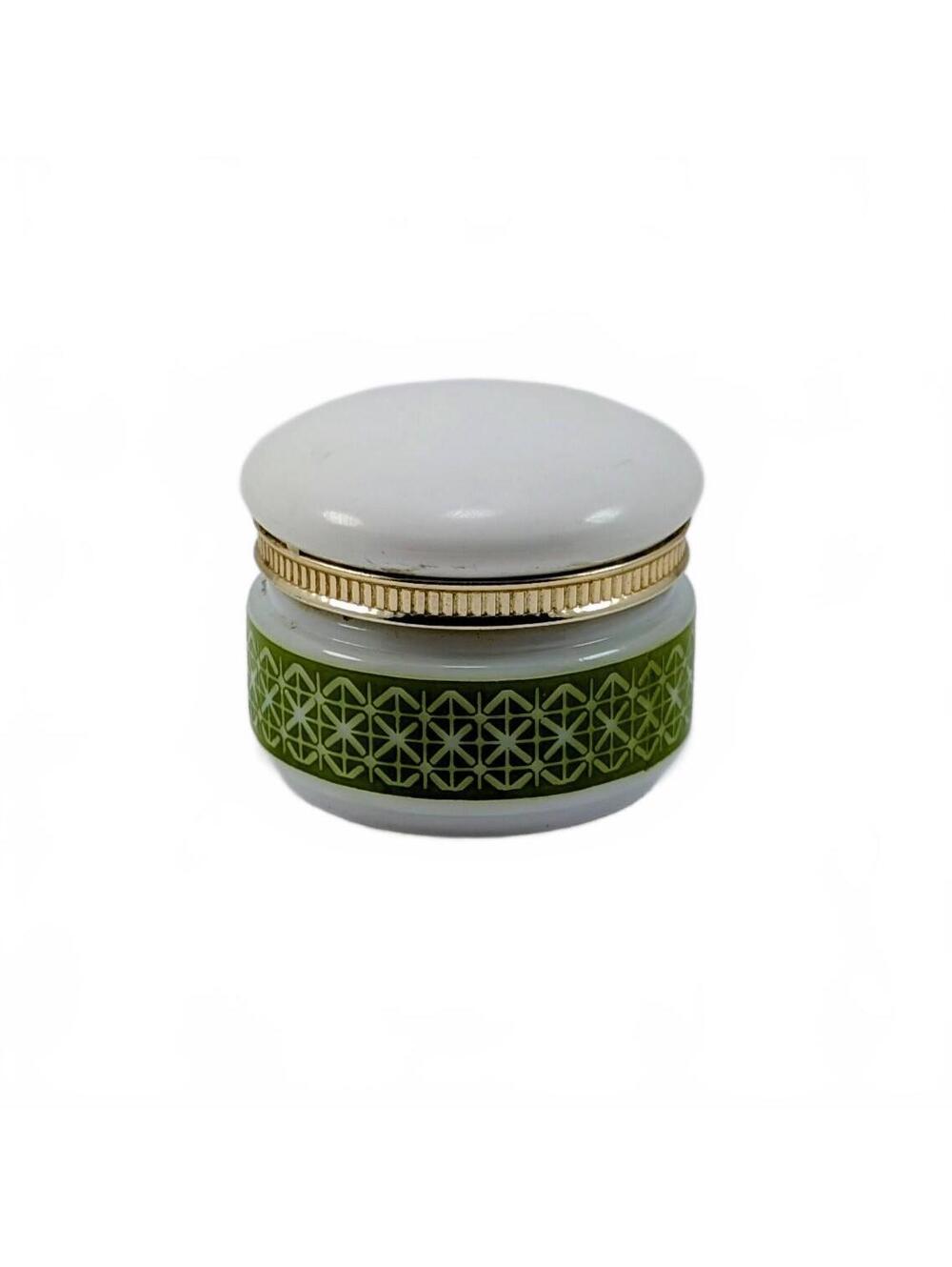 Avon "Somewhere" Milk Glass & Green Geometric Pattern Cream Sachet Jar